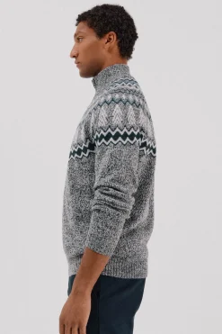 Cortefiel Jersey navideño fantasía lana cuello alto cremallera Gris oscuro Sale