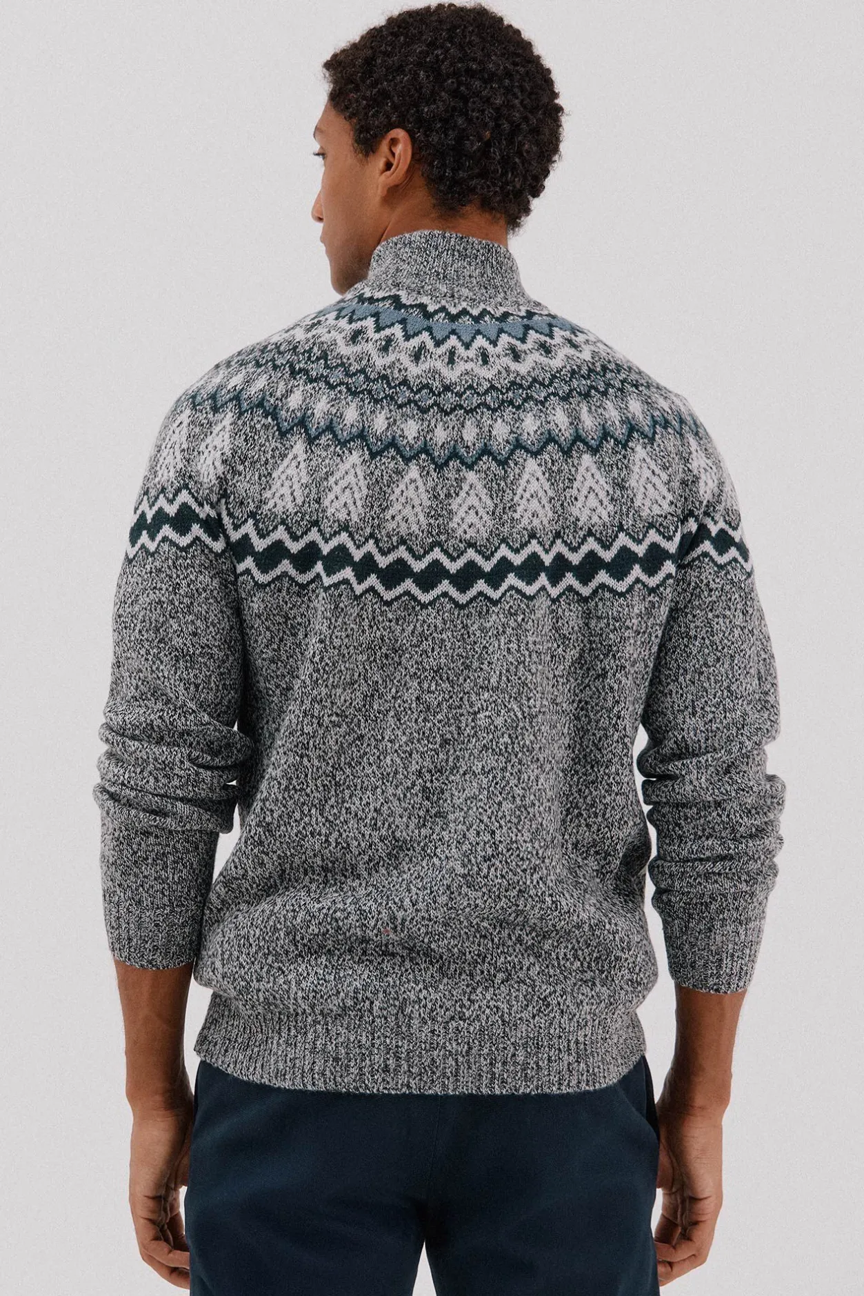 Cortefiel Jersey navideño fantasía lana cuello alto cremallera Gris oscuro Sale