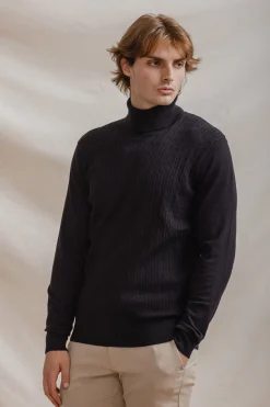 Celopman Jersey Nudos Cuello Vuelto negro Sale