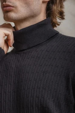 Celopman Jersey Nudos Cuello Vuelto negro Sale