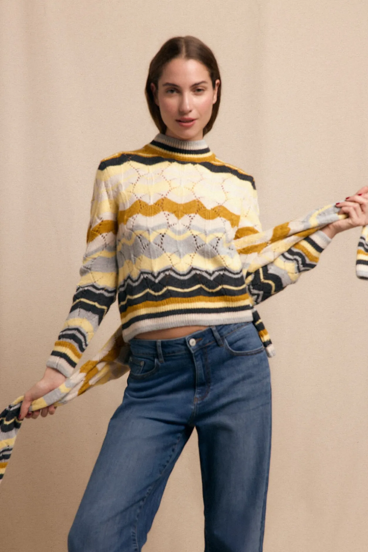 Slowlove Jersey ondas multicolor Estampado amarillo Discount