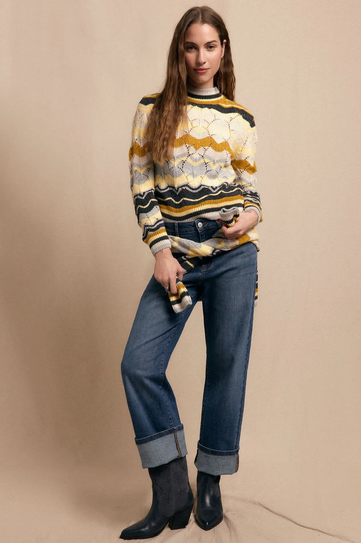 Slowlove Jersey ondas multicolor Estampado amarillo Discount