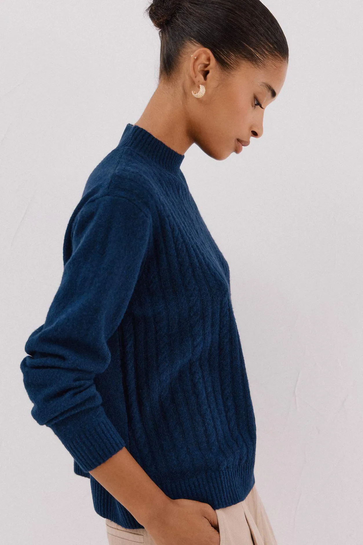 Cortefiel Jersey Perkins trenzas Azul marino Clearance