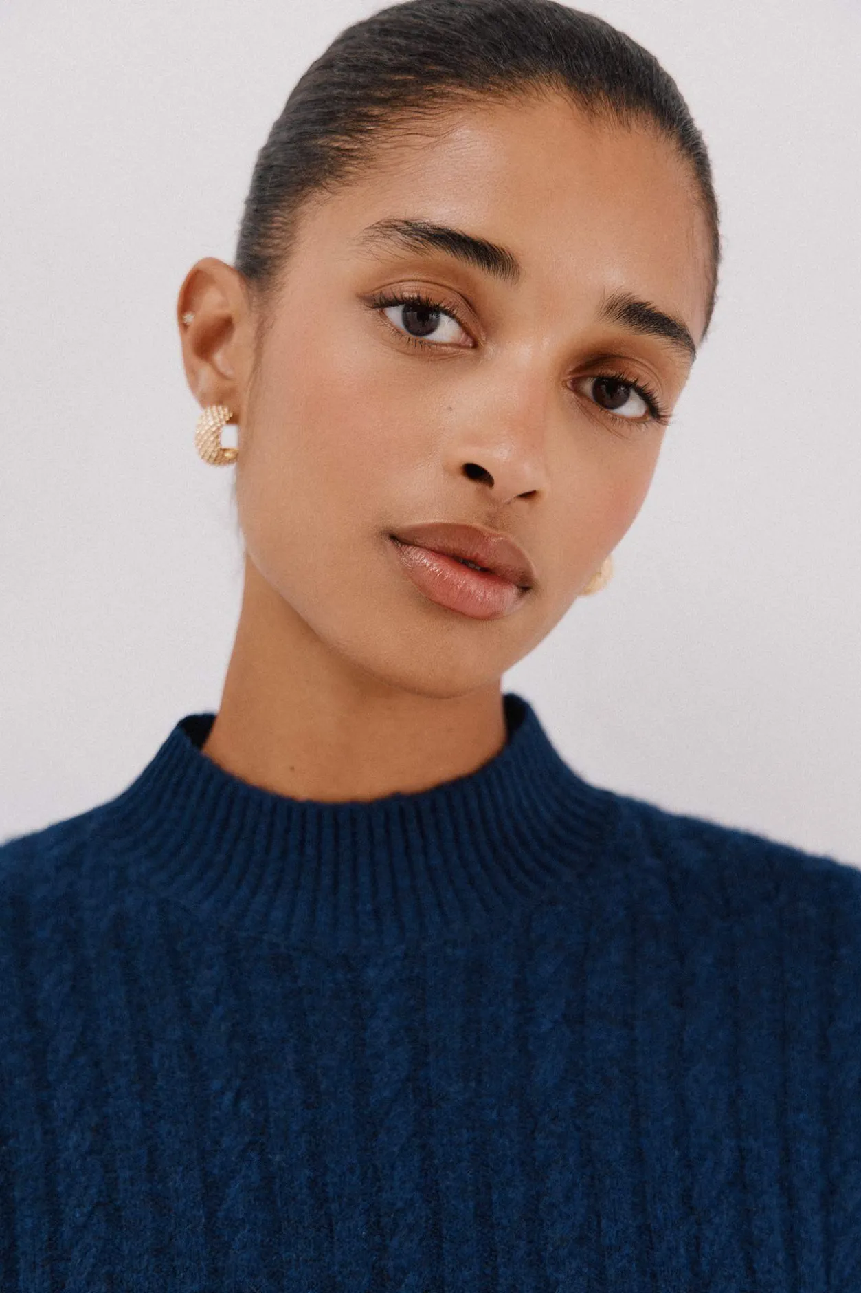 Cortefiel Jersey Perkins trenzas Azul marino Clearance