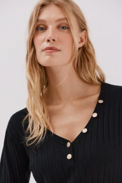 Cortefiel Jersey pico botones Negro Online