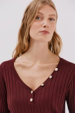 Cortefiel Jersey pico botones Vino Online