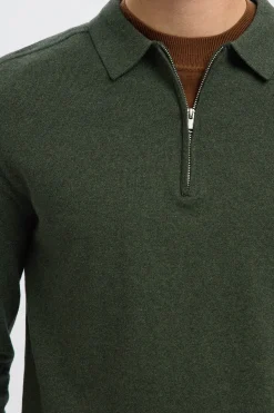 Selected Jersey polo media cremallera 100% algodón. Verde oscuro Best