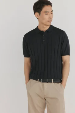 Pedro del Hierro Jersey polo premium manga corta algodón estructura vertical Negro Discount