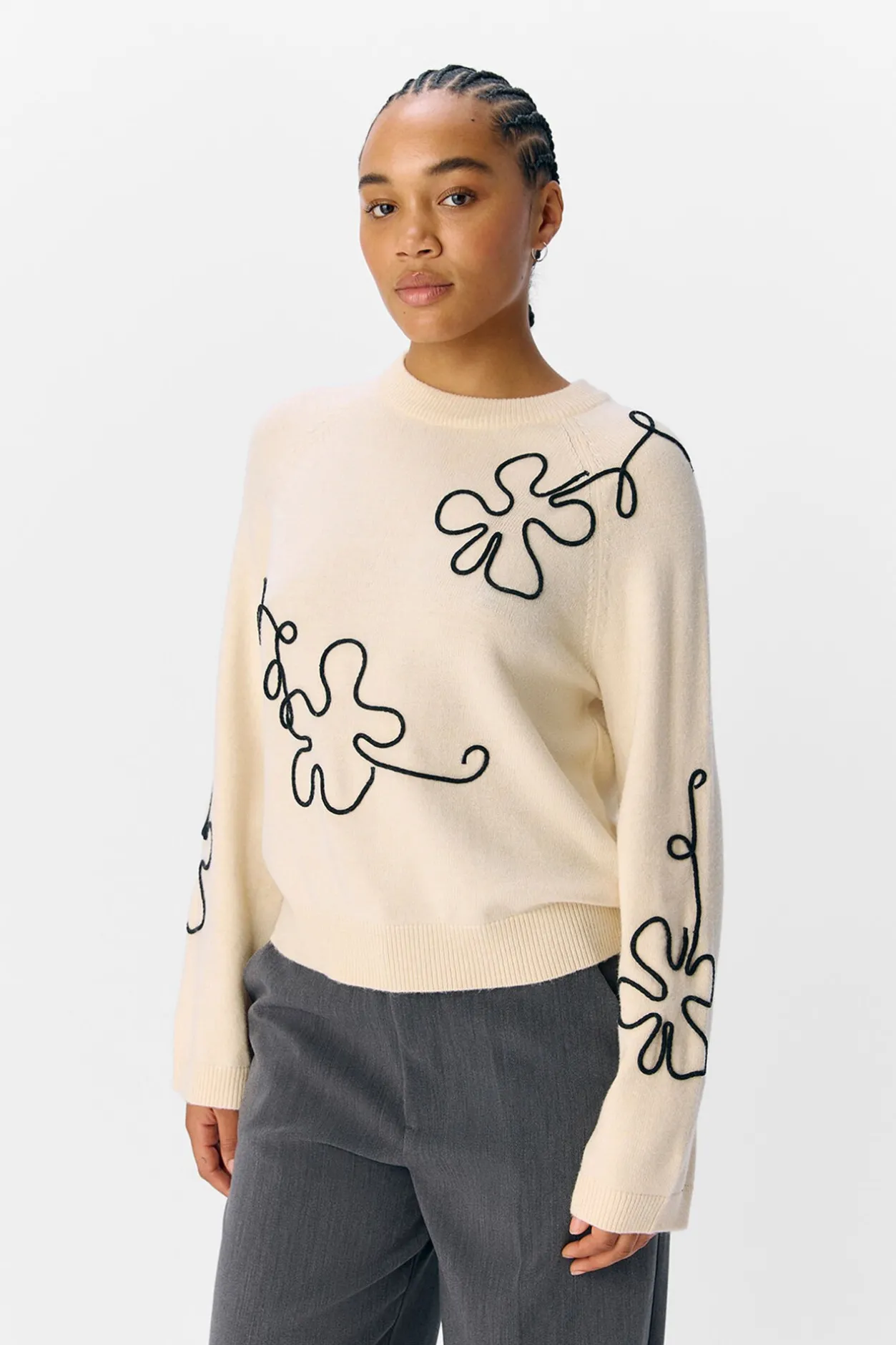 Object Jersey punto bordado flor Beige Online