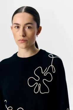 Object Jersey punto bordado flor Gris oscuro Discount