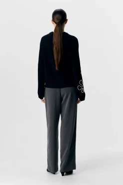 Object Jersey punto bordado flor Gris oscuro Discount