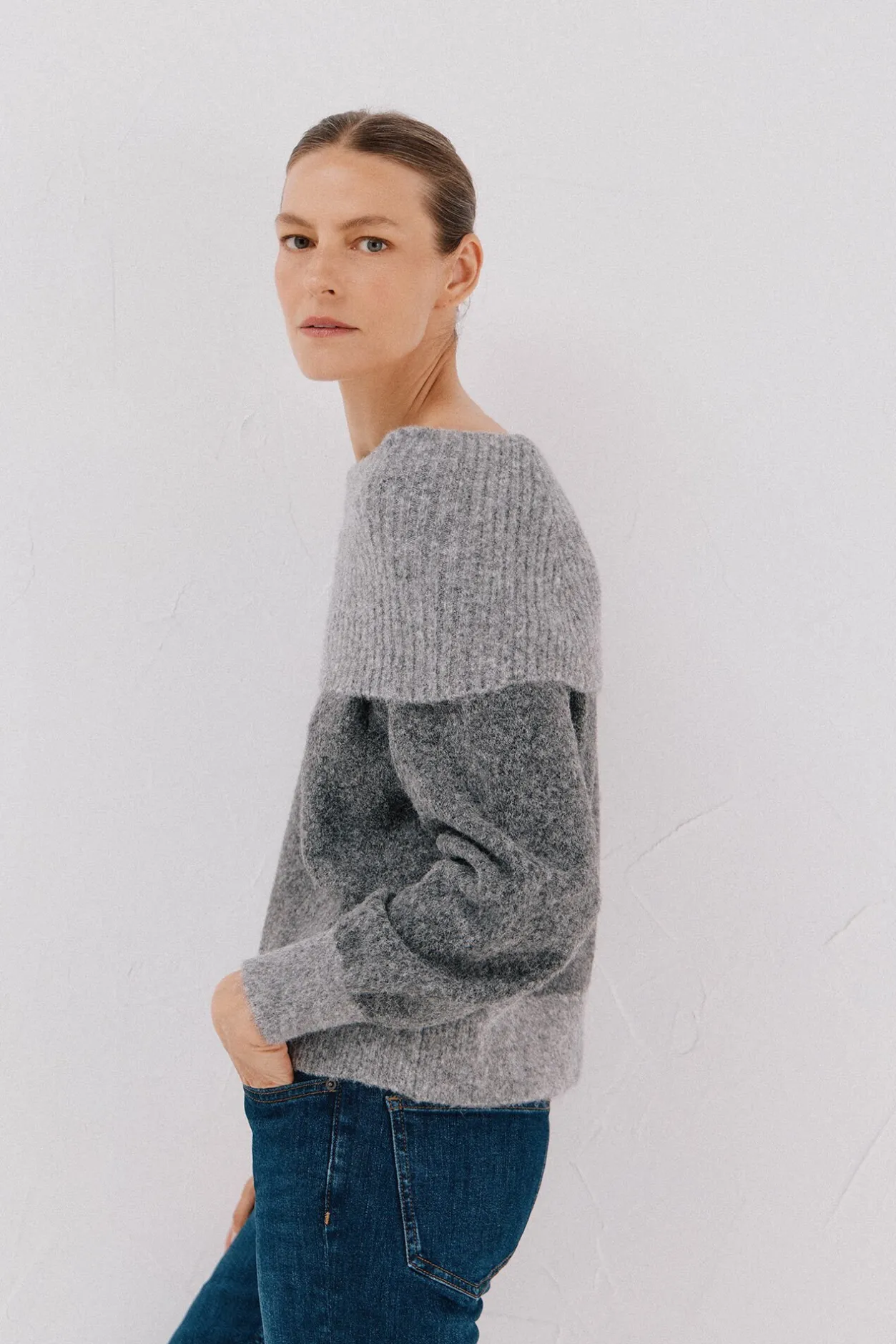 Cortefiel Jersey punto combinado Gris Clearance