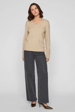 Vila Jersey punto cuello pico Marrón Hot