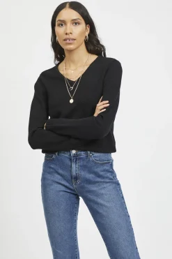 Vila Jersey punto cuello pico Negro Online