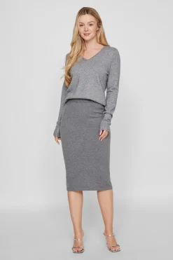 Vila Jersey punto cuello pico Gris Discount