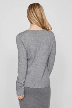 Vila Jersey punto cuello pico Gris Discount