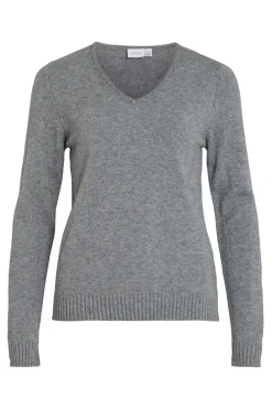 Vila Jersey punto cuello pico Gris Discount