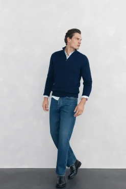 Pedro del Hierro Jersey punto estructura lana cremallera Azul Best