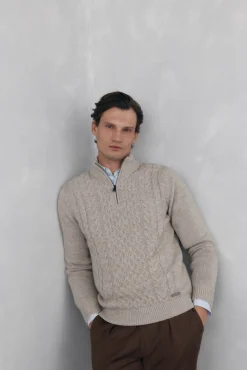 Pedro del Hierro Jersey punto estructura lana cremallera Beige Discount