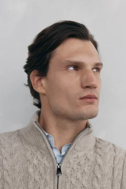 Pedro del Hierro Jersey punto estructura lana cremallera Beige Discount