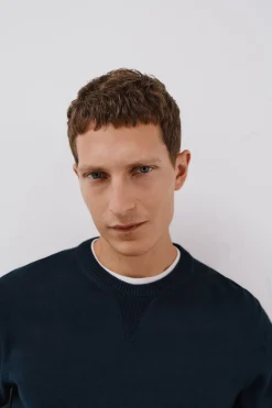 Cortefiel Jersey punto fino algodón cuello redondo Azul marino Best