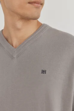 Pedro del Hierro Jersey punto fino algodón premium cuello pico Gris Outlet