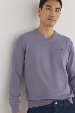 Pedro del Hierro Jersey punto fino algodón premium cuello pico Morado Online