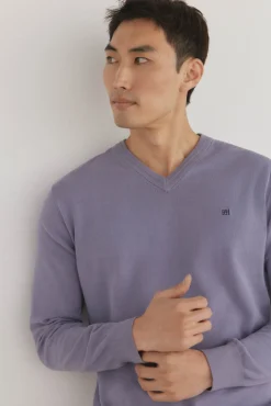 Pedro del Hierro Jersey punto fino algodón premium cuello pico Morado Online
