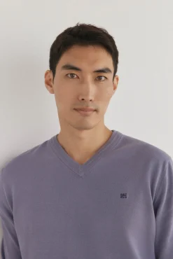 Pedro del Hierro Jersey punto fino algodón premium cuello pico Morado Online