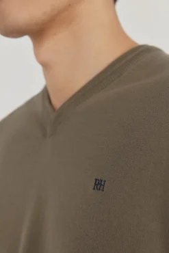 Pedro del Hierro Jersey punto fino algodón premium cuello pico Verde Discount