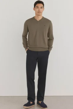 Pedro del Hierro Jersey punto fino algodón premium cuello pico Verde Discount