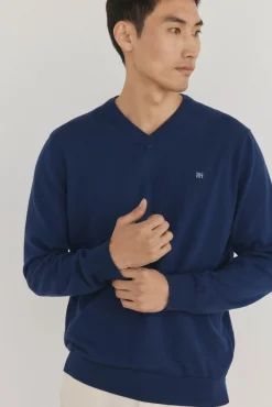 Pedro del Hierro Jersey punto fino algodón premium cuello pico Azul Best