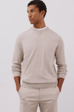 Cortefiel Jersey punto fino algodón cuello redondo Beige Sale