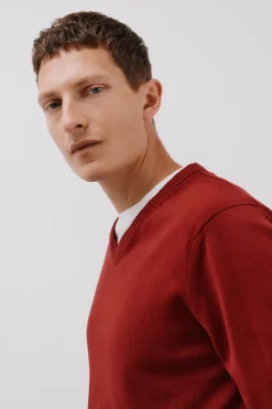 Cortefiel Jersey punto fino algodón cuello pico Granate