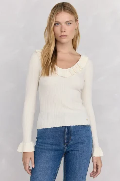 Pedro del Hierro Jersey punto fino canalé volante Crudo Outlet