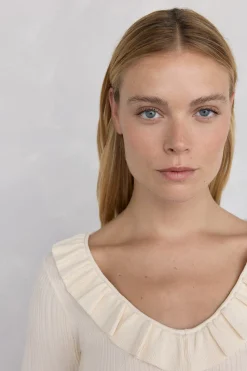 Pedro del Hierro Jersey punto fino canalé volante Crudo Outlet