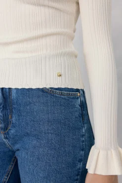 Pedro del Hierro Jersey punto fino canalé volante Crudo Outlet