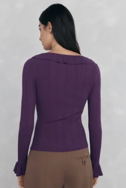 Pedro del Hierro Jersey punto fino canalé volante Morado New