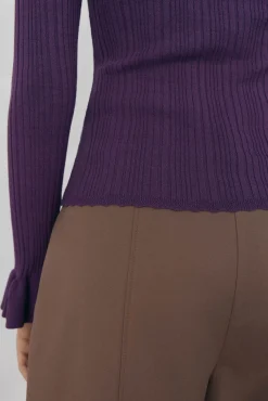 Pedro del Hierro Jersey punto fino canalé volante Morado New