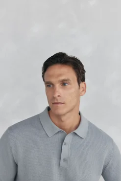 Pedro del Hierro Jersey punto fino cuello polo estructura Gris Clearance