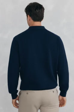 Pedro del Hierro Jersey punto fino cuello polo estructura Azul Clearance