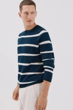 Cortefiel Jersey punto fino rayas cuello redondo Azul marino Discount