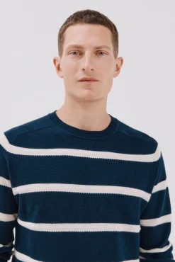 Cortefiel Jersey punto fino rayas cuello redondo Azul marino Discount