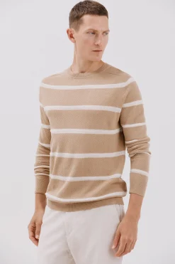 Cortefiel Jersey punto fino rayas cuello redondo Beige Online