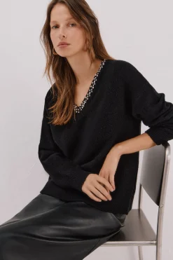 Cortefiel Jersey punto joyas Negro Clearance