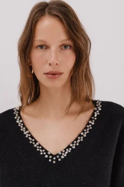 Cortefiel Jersey punto joyas Negro Clearance