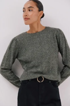 Cortefiel Jersey punto lentejuelas Verde Best