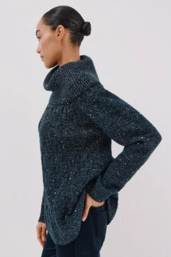 Cortefiel Jersey punto lentejuelas Azul marino