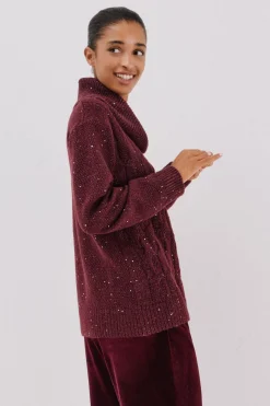 Cortefiel Jersey punto lentejuelas Granate Outlet