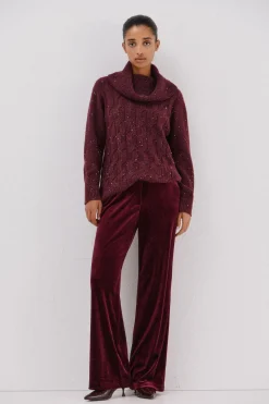 Cortefiel Jersey punto lentejuelas Granate Outlet